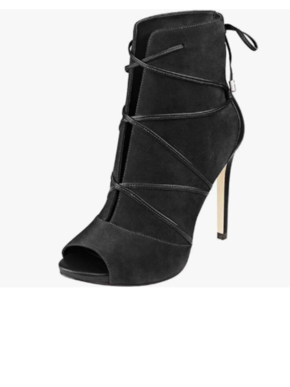 YDN Black Peep Toe Faux Suede Ankle Booties Platform High Heels Lace Up Shoe